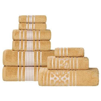 SUPERIOR Sadie Zero Twist Cotton Elegant Floral Solid and Jacquard Towels 9 pc Set