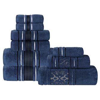 SUPERIOR Sadie Zero Twist Cotton Elegant Floral Solid and Jacquard Towels 9 pc Set
