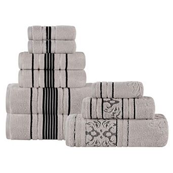 SUPERIOR Sadie Zero Twist Cotton Elegant Floral Solid and Jacquard Towels 9 pc Set