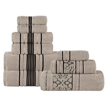 SUPERIOR Sadie Zero Twist Cotton Elegant Floral Solid and Jacquard Towels 9 pc Set