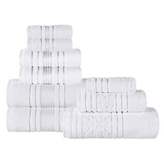 SUPERIOR Sadie Zero Twist Cotton Elegant Floral Solid and Jacquard Towels 9 pc Set