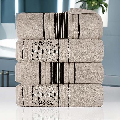 SUPERIOR Sadie Zero Twist Cotton Elegant Floral Solid and Jacquard Bath Towels 4-Piece Set