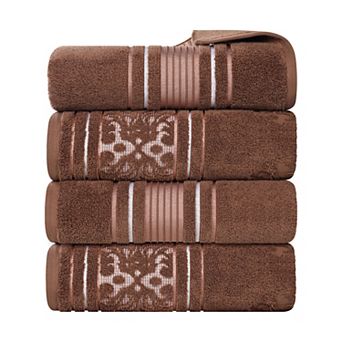 SUPERIOR Sadie Zero Twist Cotton Elegant Floral Solid and Jacquard Bath Towels 4 pc Set