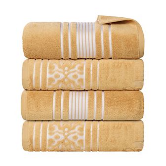 SUPERIOR Sadie Zero Twist Cotton Elegant Floral Solid and Jacquard Bath Towels 4 pc Set