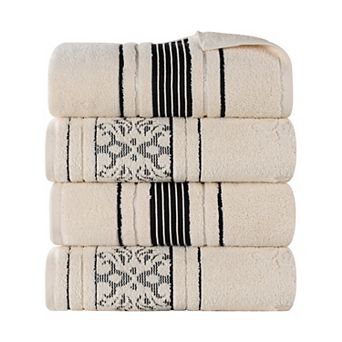 SUPERIOR Sadie Zero Twist Cotton Elegant Floral Solid and Jacquard Bath Towels 4 pc Set