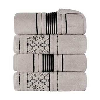 SUPERIOR Sadie Zero Twist Cotton Elegant Floral Solid and Jacquard Bath Towels 4 pc Set