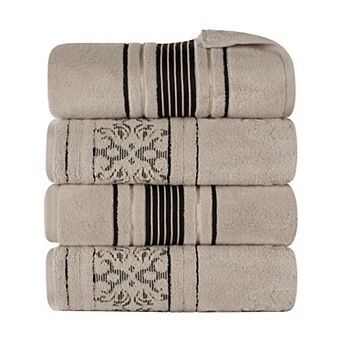 SUPERIOR Sadie Zero Twist Cotton Elegant Floral Solid and Jacquard Bath Towels 4 pc Set