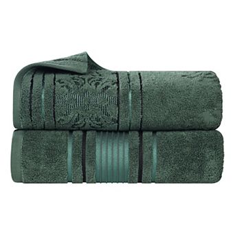 SUPERIOR Sadie Zero Twist Cotton Elegant Floral Solid and Jacquard Bath Sheets 2 pc Set