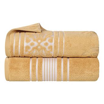 SUPERIOR Sadie Zero Twist Cotton Elegant Floral Solid and Jacquard Bath Sheets 2 pc Set