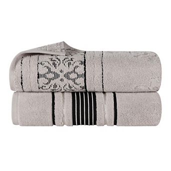 SUPERIOR Sadie Zero Twist Cotton Elegant Floral Solid and Jacquard Bath Sheets 2 pc Set