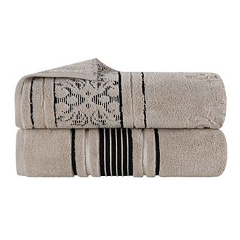 SUPERIOR Sadie Zero Twist Cotton Elegant Floral Solid and Jacquard Bath Sheets 2 pc Set