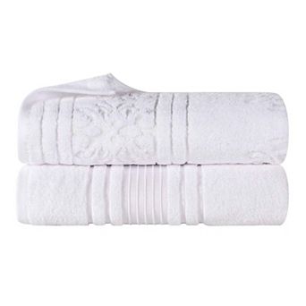 SUPERIOR Sadie Zero Twist Cotton Elegant Floral Solid and Jacquard Bath Sheets 2 pc Set