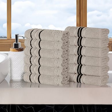 SUPERIOR Sadie Zero Twist Cotton Solid and Jacquard Face Towels/Washcloths 12-Piece Set
