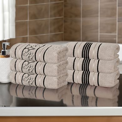 SUPERIOR Sadie Zero Twist Cotton Elegant Floral Solid and Jacquard Hand Towels 6-Piece Set
