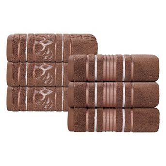 SUPERIOR Sadie Zero Twist Cotton Elegant Floral Solid and Jacquard Hand Towels 6 pc Set