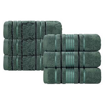 SUPERIOR Sadie Zero Twist Cotton Elegant Floral Solid and Jacquard Hand Towels 6 pc Set