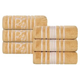 SUPERIOR Sadie Zero Twist Cotton Elegant Floral Solid and Jacquard Hand Towels 6 pc Set