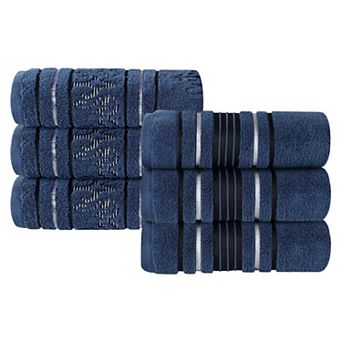SUPERIOR Sadie Zero Twist Cotton Elegant Floral Solid and Jacquard Hand Towels 6 pc Set