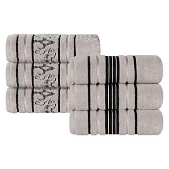 SUPERIOR Sadie Zero Twist Cotton Elegant Floral Solid and Jacquard Hand Towels 6 pc Set