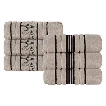 SUPERIOR Sadie Zero Twist Cotton Elegant Floral Solid and Jacquard Hand Towels 6 pc Set