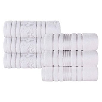 SUPERIOR Sadie Zero Twist Cotton Elegant Floral Solid and Jacquard Hand Towels 6 pc Set