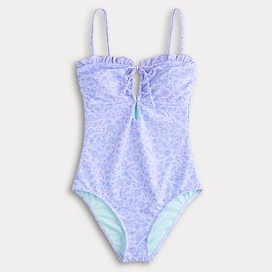 Juniors' Ninety-Nine° Merrow Tie-Front One-Piece Swimsuit
