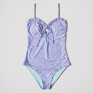 Juniors' Ninety-Nine° Merrow Tie-Front One-Piece Swimsuit