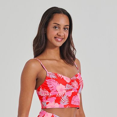 Juniors' Ninety-Nine° Shirred Tunnel Crop Tankini Swim Top