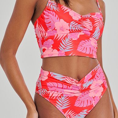 Juniors' Ninety-Nine° Shirred Tunnel Crop Tankini Swim Top