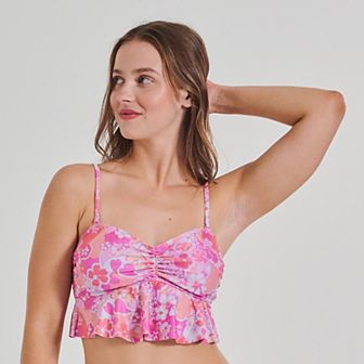 Juniors' Ninety-Nine° Ruffle Bandeaukini Swim Top