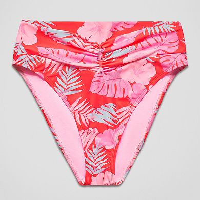 Juniors' Ninety-Nine° Ruched High Waist High-Leg Swim Bottoms
