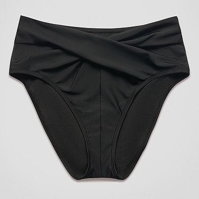 Juniors' Ninety-Nine° Twist Front High Waist High-Leg Cheeky Swim Bottoms