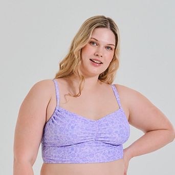 Juniors' Plus Size Ninety-Nine° Shirred Tunnel Crop Tankini Swim Top