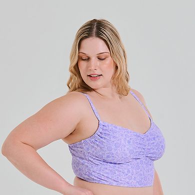 Juniors' Plus Size Ninety-Nine° Shirred Tunnel Crop Tankini Swim Top