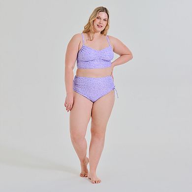 Juniors' Plus Size Ninety-Nine° Shirred Tunnel Crop Tankini Swim Top