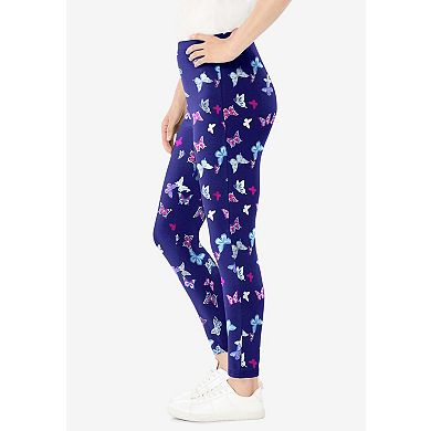 Woman Within Plus Size Tall Stretch-Cotton Knit Pull-On Printed Leggings