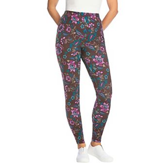 Woman Within Plus Size Tall Stretch-Cotton Knit Pull-On Printed Leggings