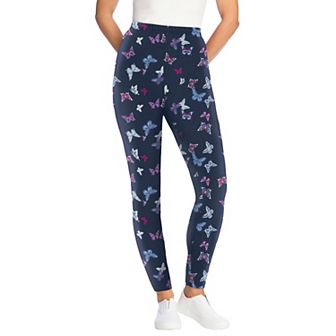 Woman Within Plus Size Tall Stretch-Cotton Knit Pull-On Printed Leggings