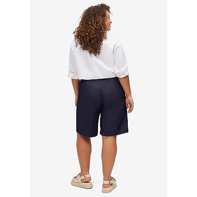 ellos Women's Plus Size Elastic Waist Pull-On Denim Shorts
