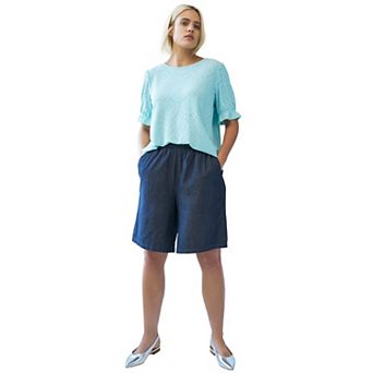 ellos Women's Plus Size Elastic Waist Pull-On Denim Shorts