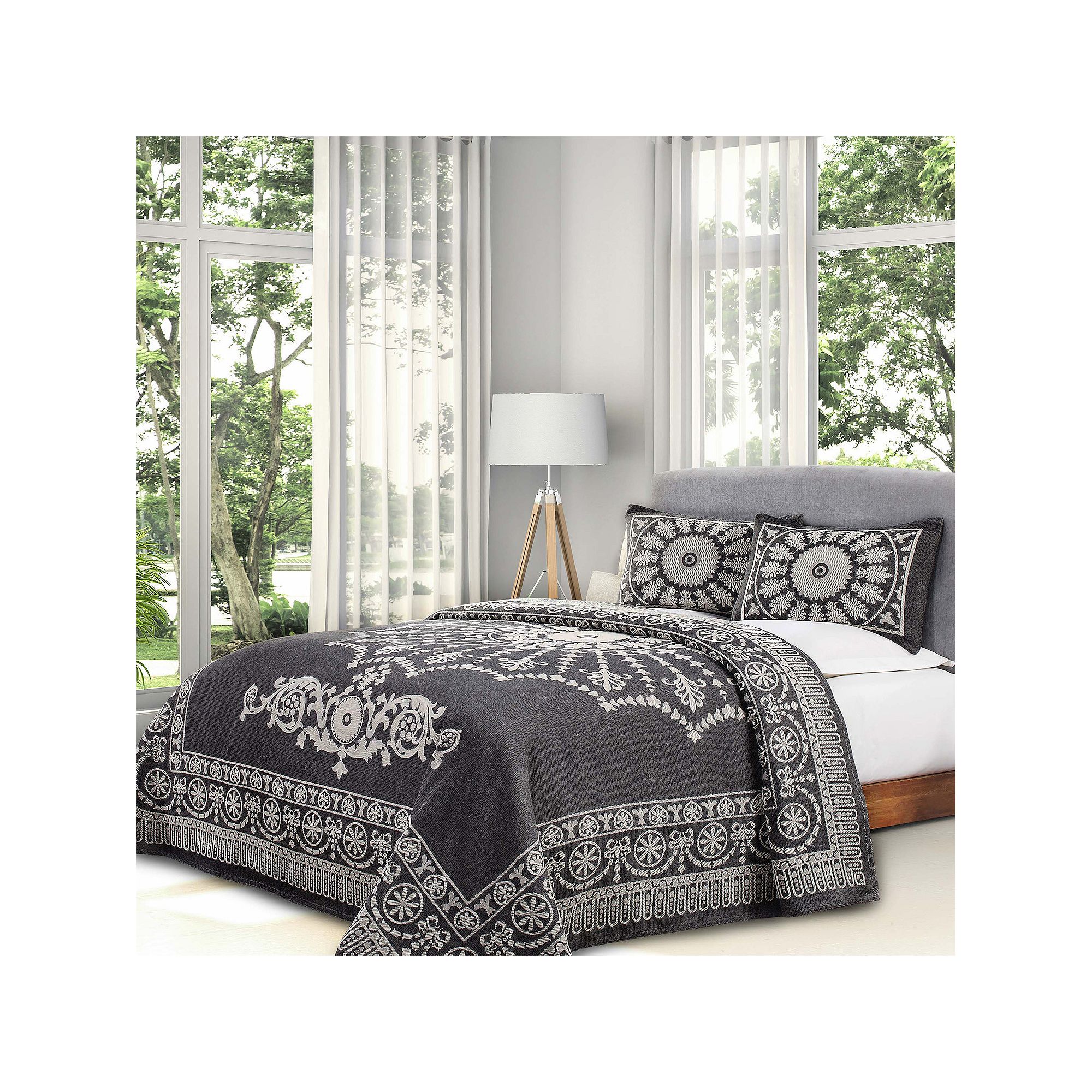 SUPERIOR Kymbal Medallion Woven Jacquard Oversized Bedspread & Sham Set, Gr