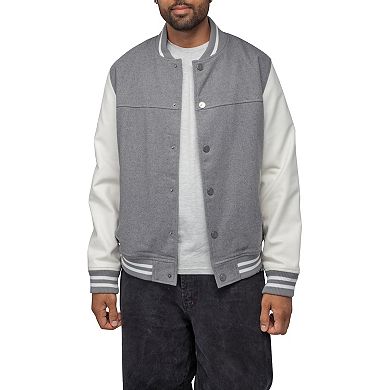 Men's Xray Wool Blend Varsity Bomber Jacket with Faux Leather Sleeves