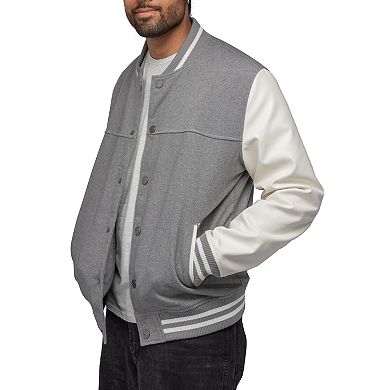 Men's Xray Wool Blend Varsity Bomber Jacket with Faux Leather Sleeves