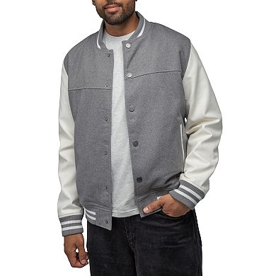 Men's Xray Wool Blend Varsity Bomber Jacket with Faux Leather Sleeves