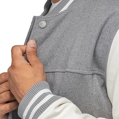 Men's Xray Wool Blend Varsity Bomber Jacket with Faux Leather Sleeves