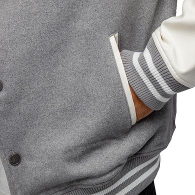 Men's Xray Wool Blend Varsity Bomber Jacket with Faux Leather Sleeves