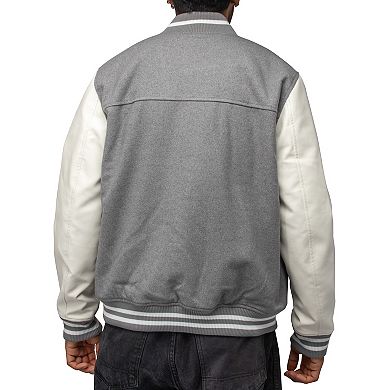 Men's Xray Wool Blend Varsity Bomber Jacket with Faux Leather Sleeves