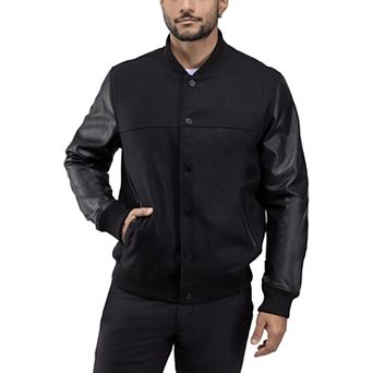 Men's Xray Wool Blend Varsity Bomber Jacket with Faux Leather Sleeves