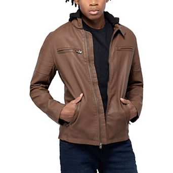 Men's Xray Hooded Stand Collar Faux Leather Jacket