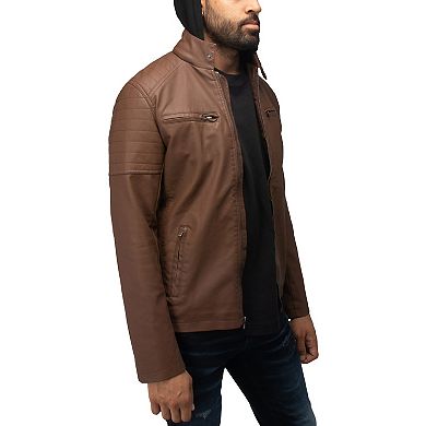 Men's Xray Hooded Stand Collar Faux Leather Jacket